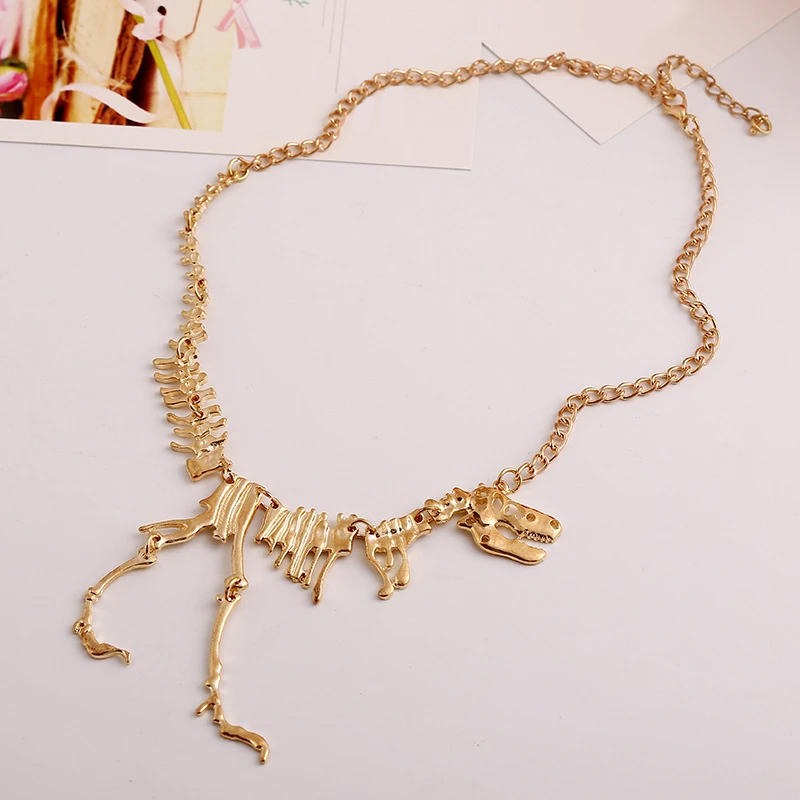 Fashion Gothic Dragon Tyrannosaurus Skeleton Dinosaur Necklaces & Pendants Chain Choker Collar Necklace For Women_voghion.com
