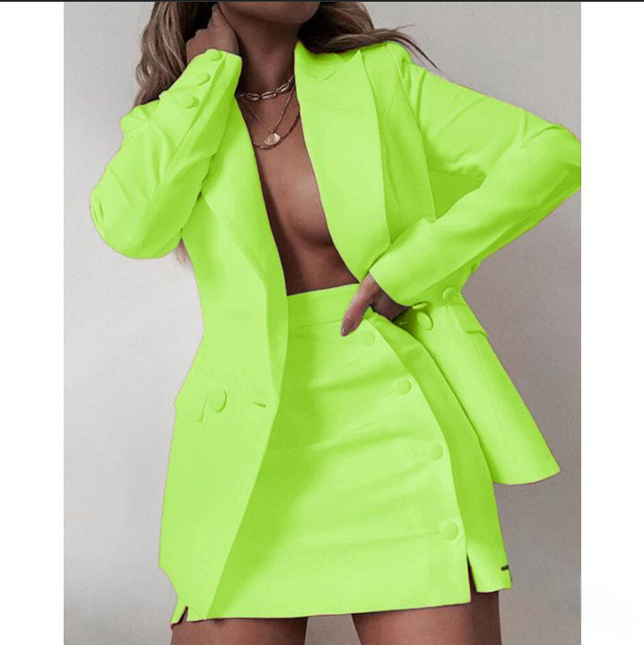 Abbigliamento donna completo tinta unita piccolo completo giacca gonna corta completo due pezzi_voghion.com