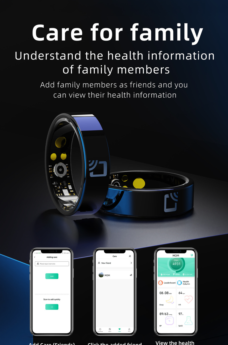 Consumer Electronics smart ring med NFC tilgangskontroll hjertefrekvens blod oksygen trening sunn søvn automatisk overvåking trinnmåler_voghion.com