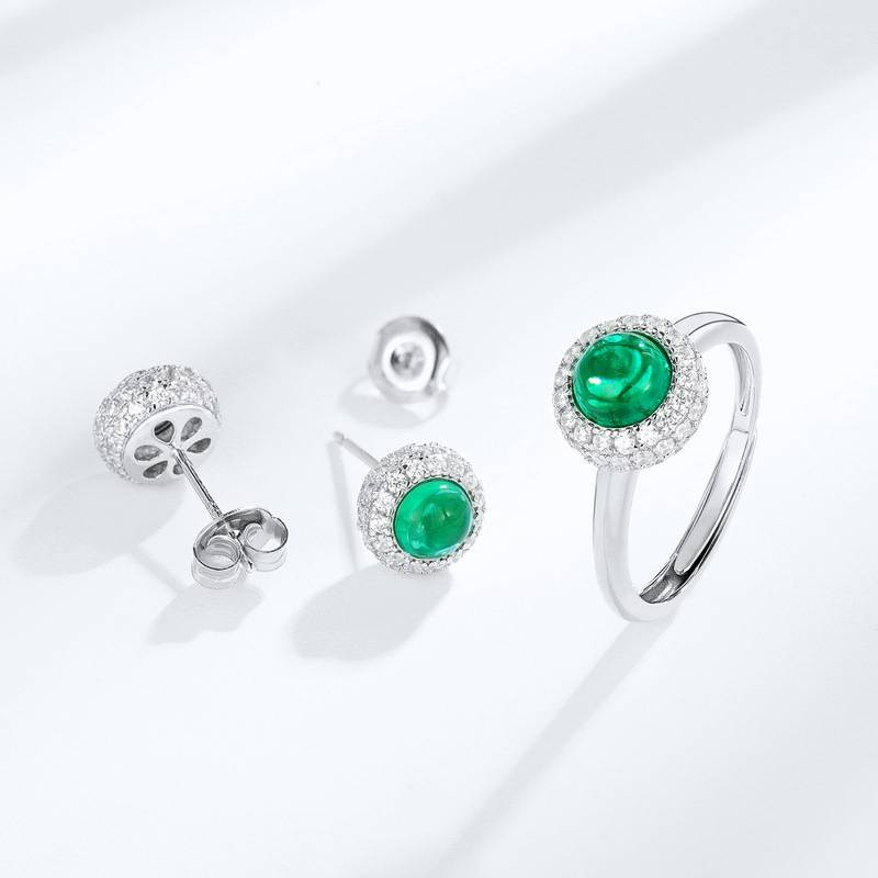 Cultivated Emerald S925 Silver Earrings Round Emerald Simple Earrings Renewable Gemstone_voghion.com