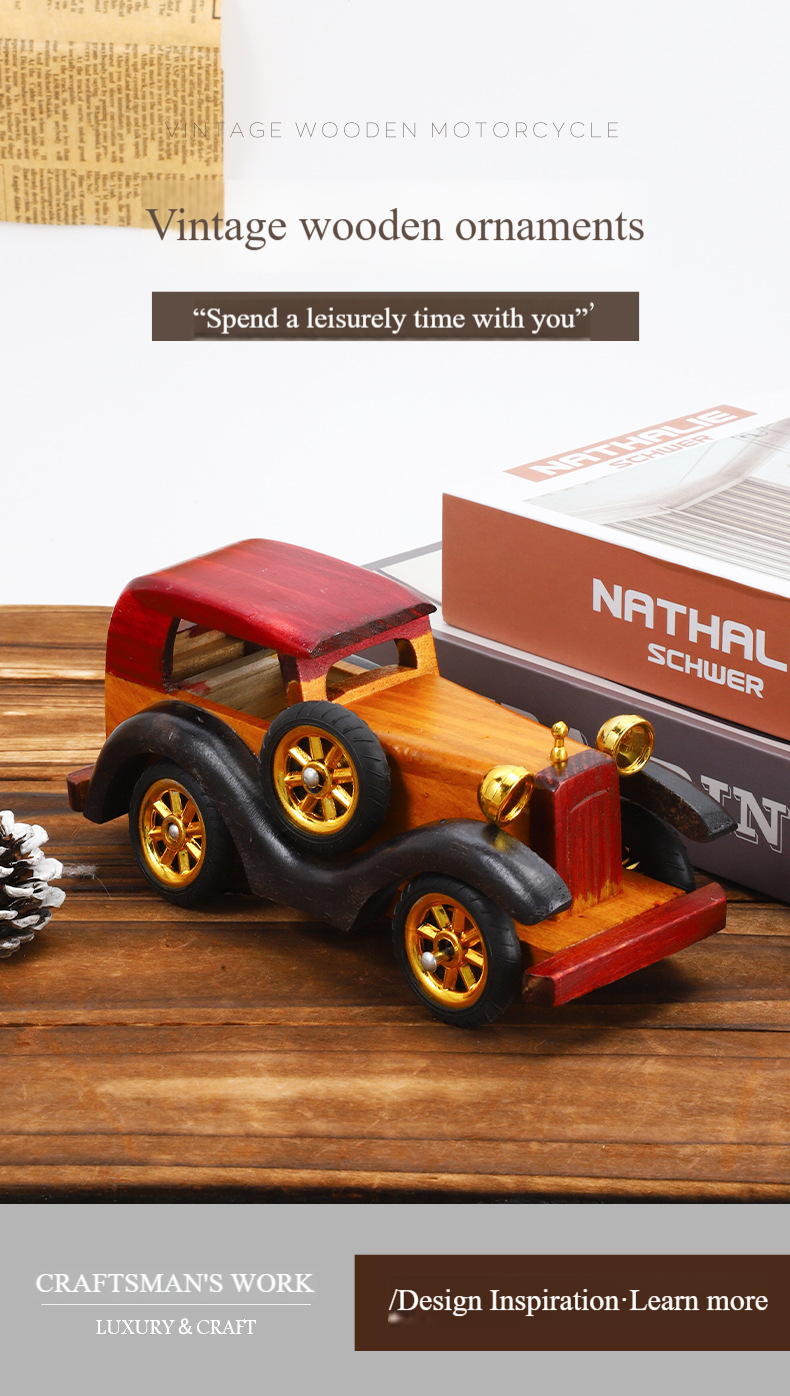Fashion Retro Wooden Car 8 Inch Creative Home Desktop Ornaments Car Decoration Model Ornaments Manufacturers Wholesale_voghion.com