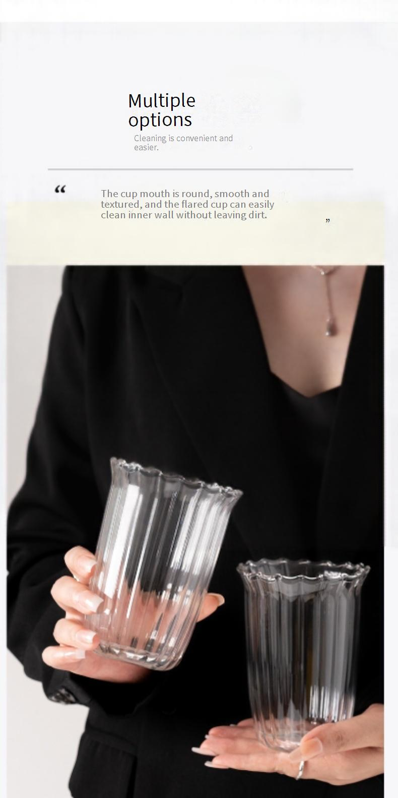 Handmade Ribbed Glass Coffee Cup - Latte & Milk Tea Cup With Gift Box_voghion.com