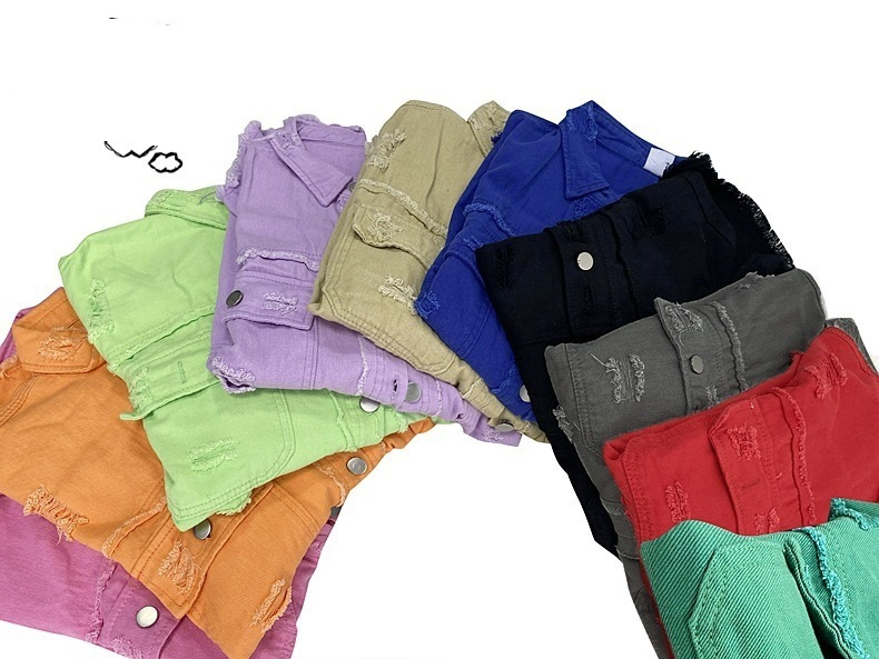 Damen Distressed Jeansjacke Übergroßer Langarm-Freizeithemdmantel in Unifarben_voghion.com