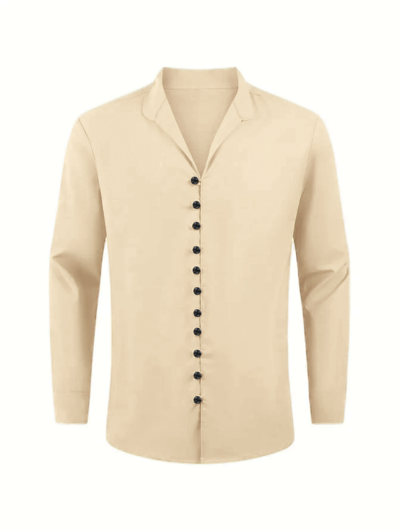 Camicia da uomo in lino di alta qualità - Collo alla coreana dalla vestibilità comoda, camicia traspirante con bottoni per primavera ed estate_voghion.com