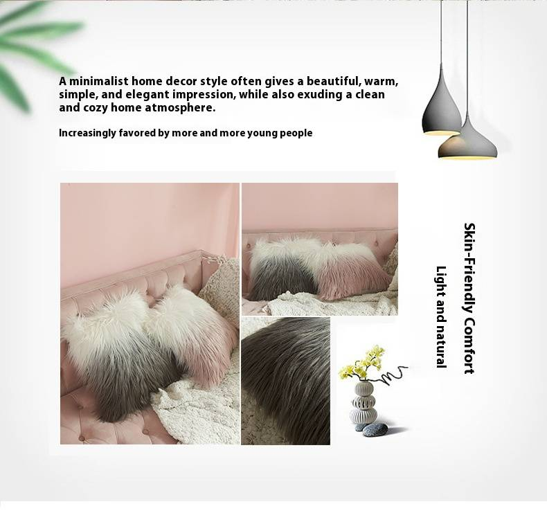 Federa per cuscino in pelliccia sintetica sfumata sfumata - Federa per cuscino decorativo in morbido velluto 45x45 cm, arredamento moderno per divano/letto, grigio e rosa_voghion.com