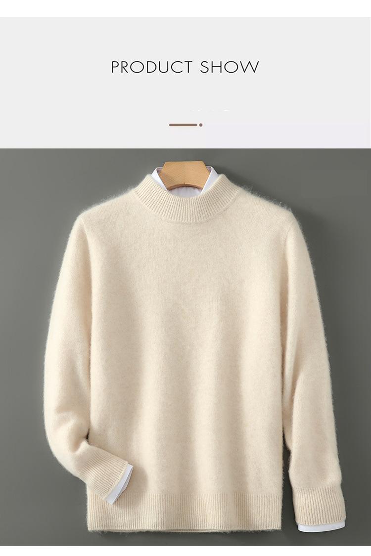 First Line Ready Made 100 Wool Sweater Men's Half High Collar Thickened Autumn And Winter Loose Pullover Sweater Knitted Bottoming Shirt_voghion.com