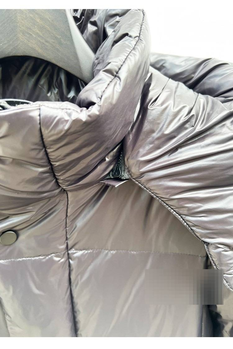 Unisex Black & Gold 6-Panel Mid-Length Down Coat, Knee-Length White Goose Feather Jacket, Thickened Winter Parka With High Neck (Korean Loose Fit)_voghion.com