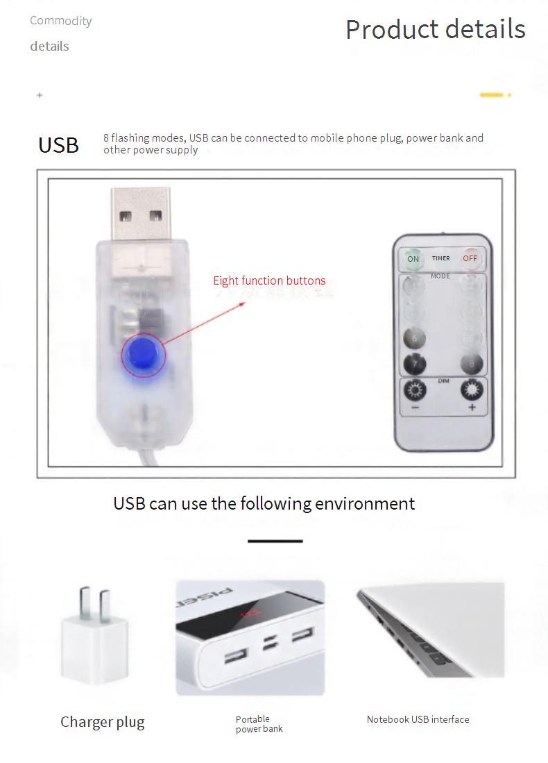 Luci fatate a 300 LED con filo di rame e telecomando, 8 modalità di illuminazione, alimentazione tramite USB, luci a forma di stella per Natale, feste, camera da letto_voghion.com