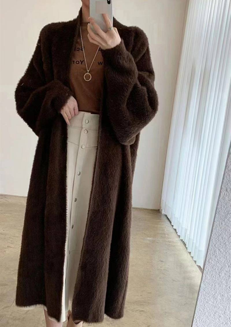 Casaco cardigan longo de malha de vison sintético de pelúcia para mulheres - suéter grande com decote em V estilo boho chique em 8 cores_voghion.com