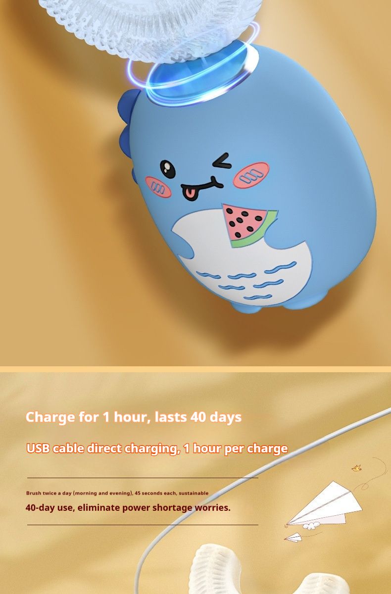 Cartoon Little Dinosaur U Shaped Children's Electric Toothbrush 3 6 12 Years Old With Toothpaste Rechargeable Waterproof Sonic Baby Toothbrush_voghion.com