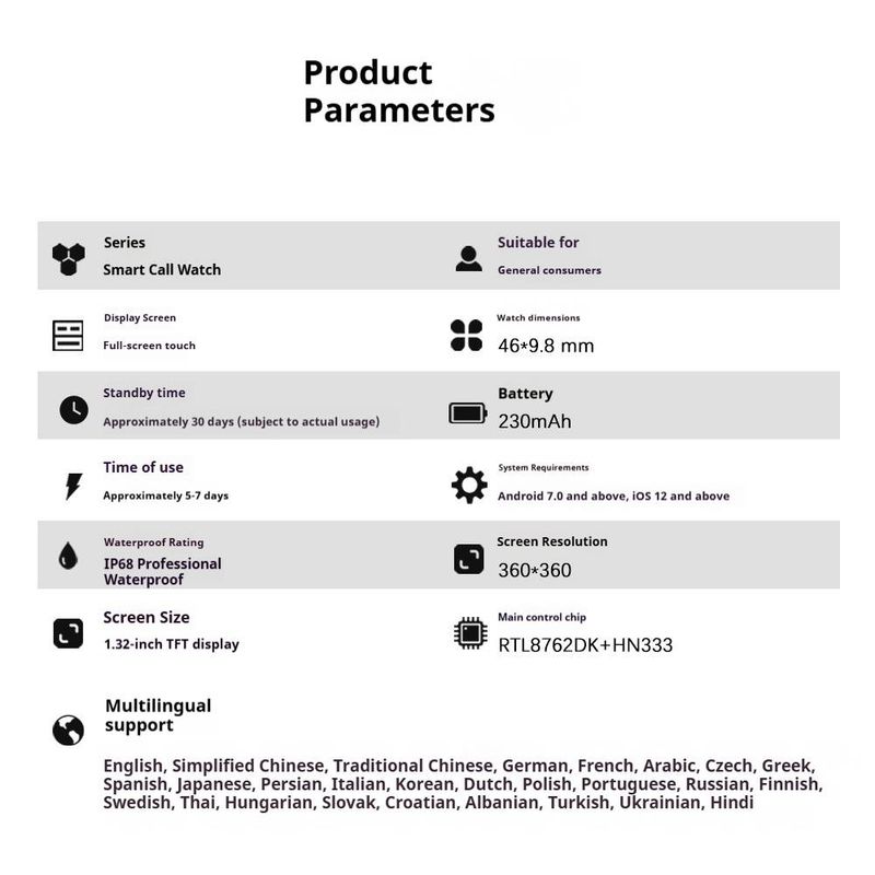 Smartwatch Bluetooth unisex con monitoraggio di chiamate/musica/salute - Voce AI, multilingue, batteria da 7 giorni, ricarica magnetica_voghion.com