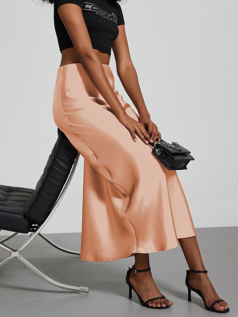 Luxuriöser Satin-Midirock – Hochglänzender A-Linien-Rock für Damen, eleganter Bleistiftrock für Büro und Party mit hochwertigem Fall_voghion.com