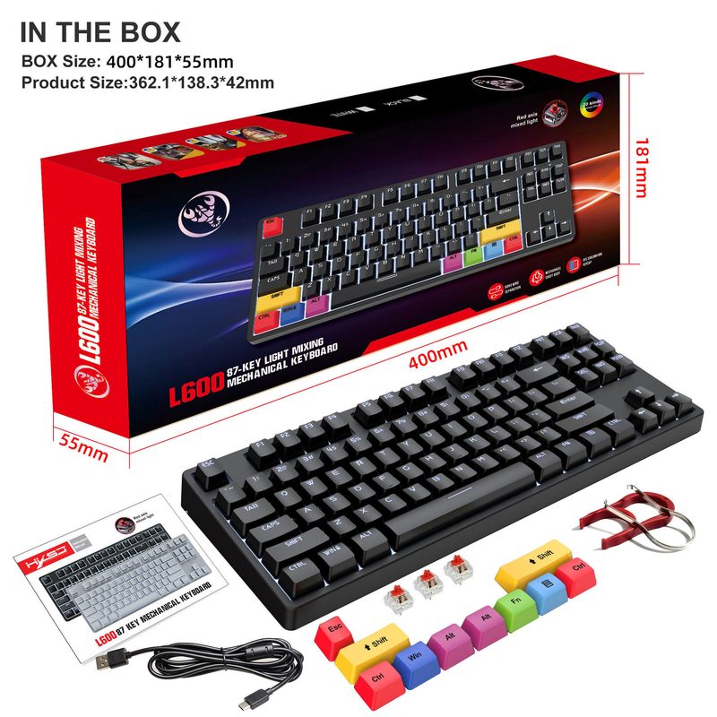 Hot Sale 87 Keys Wired Mechanical Game Keyboard Red Shaft Esports Office Removable Plug Shaft 20+ White Light Spot_voghion.com