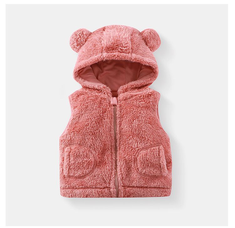 Nuovo gilet per bambini con cappuccio e cerniera in peluche per autunno e inverno, orso, giacca senza maniche, uniforme scolastica, artefatto_voghion.com