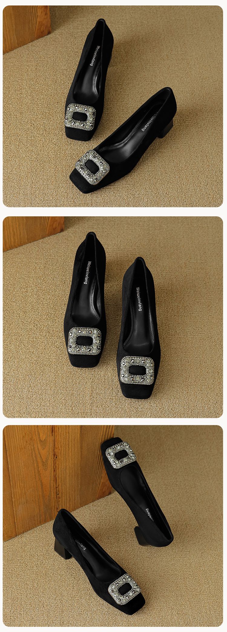 Scarpe con tacco alto francesi da donna, con strass, un pedale, nere, leggere, con tacco spesso, singole, da donna_voghion.com