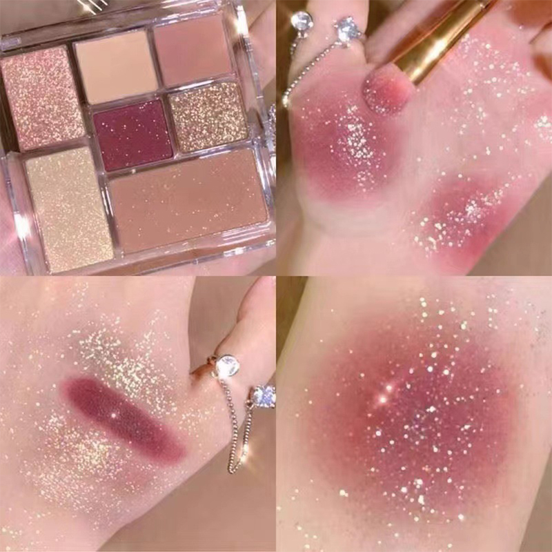 Palette de fard à paupières Rose de sept couleurs, nacrée, mate, scintillante, couleur terre brillante pour les yeux_voghion.com
