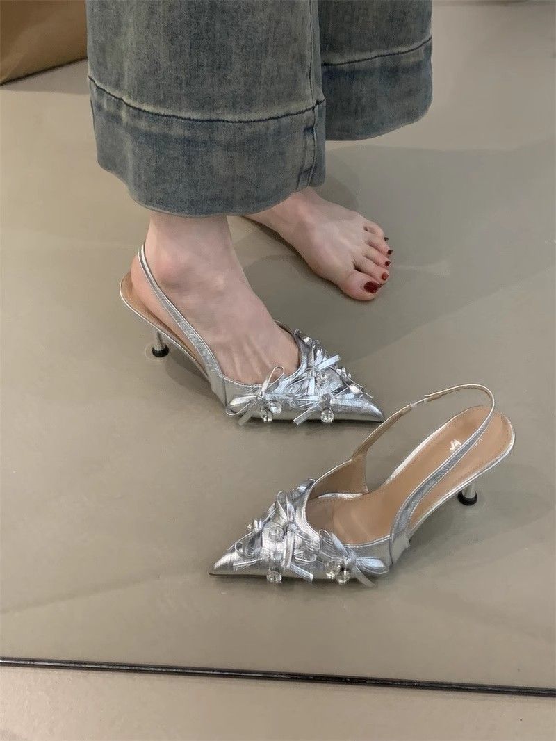 2025 Spring Pointed Fine High-heeled Shoes Elegant Slim French Fashion Sexy Beautiful Closed Back Women's Wear Comfortable Fashionable Exquisite_voghion.com