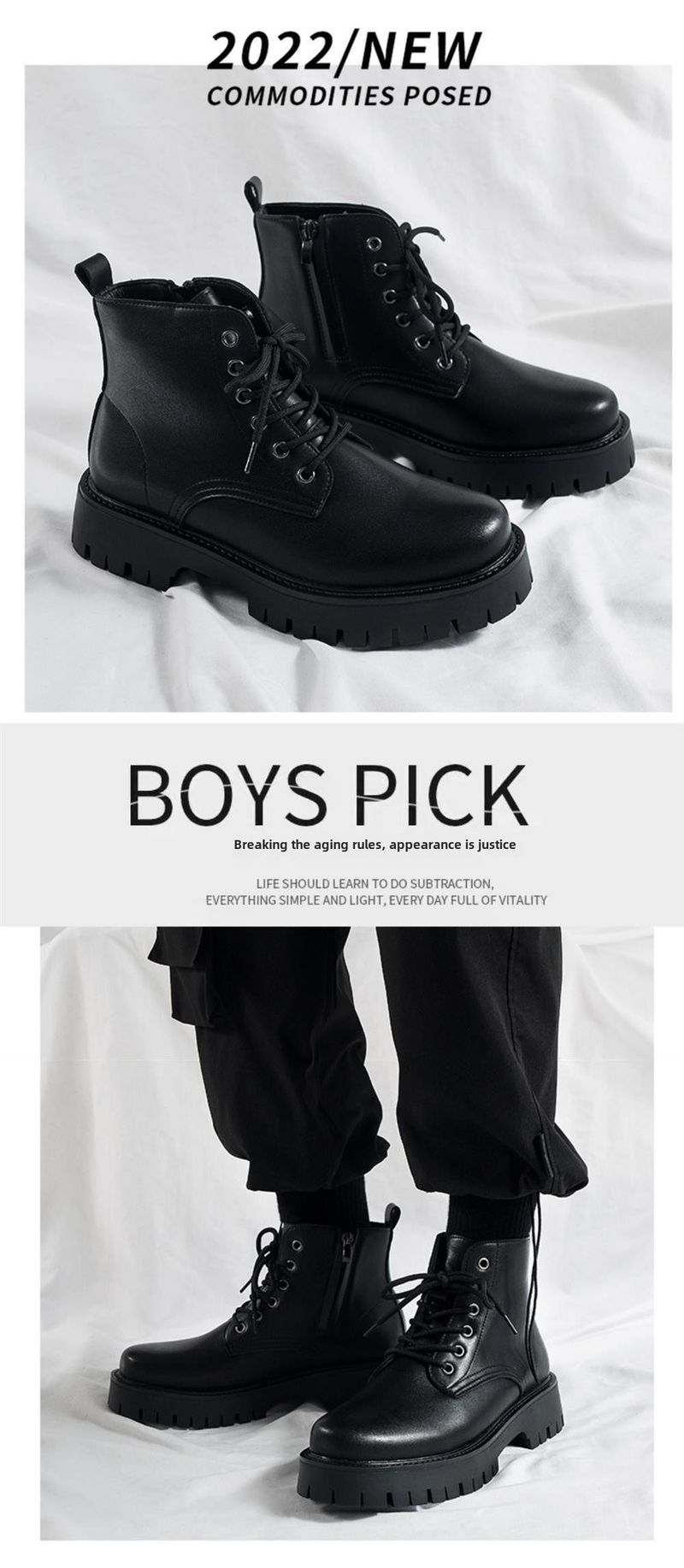 Chef Men's Shoes Spring Non-slip Waterproof Kitchen High-top Leather Boots Black Casual Leather Shoes Spring Sports Martin Trendy Shoes_voghion.com