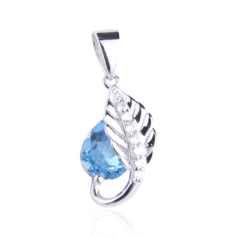 Nischendesign Natürlicher blauer Edelsteinanhänger S925 Sterling Silber eingelegte Topaskette Blattform Anhänger_voghion.com
