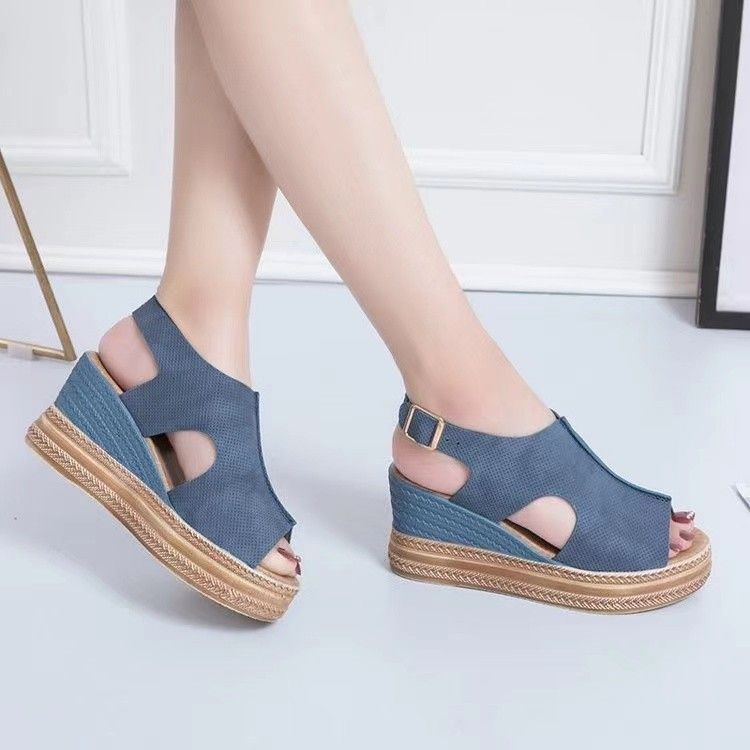 Sandales d'été à talons compensés et bout ouvert, grande taille, style romain, avec boucle et bride_voghion.com