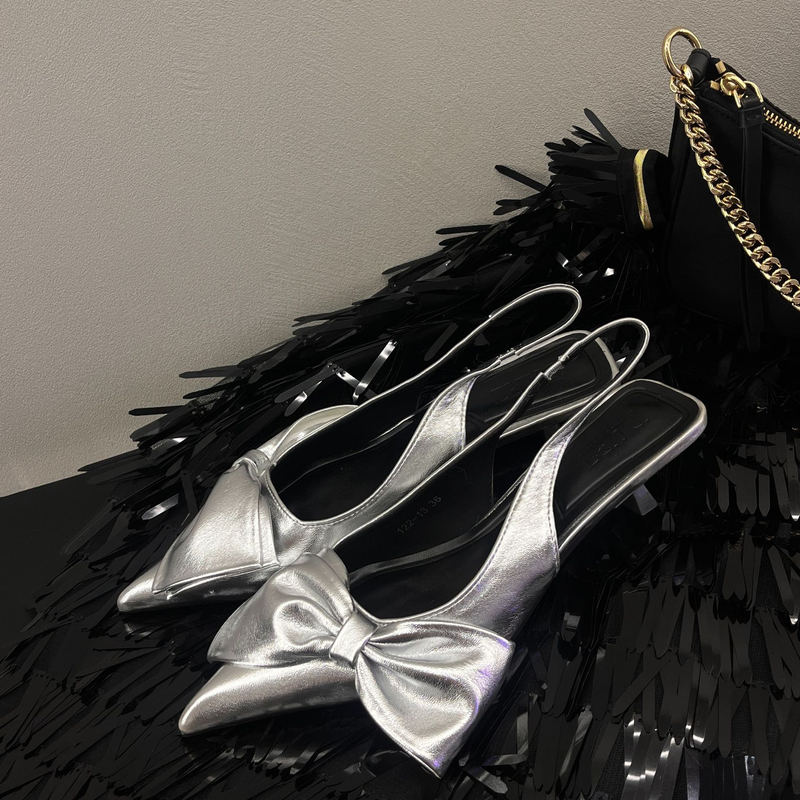 2024 Spring and Autumn Season New Thin Fashion Sandals Black Bow Decoration Elegant High Heel Muller Women's Shoes_voghion.com