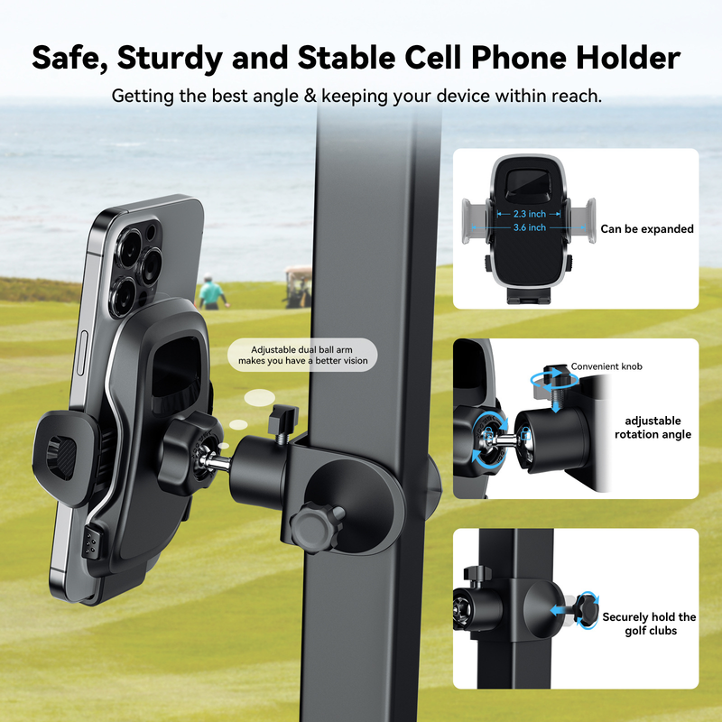 Nuovo supporto per telefono con carrello per batteria da golf per esterni con rotazione a 360 gradi_voghion.com