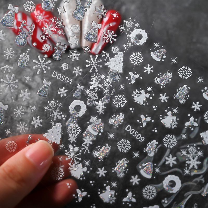Adesivi per unghie a forma di fiocco di neve natalizio - Glitter oro e argento | Adesivi per unghie 3D luccicanti, luccichio di lusso per Natale_voghion.com
