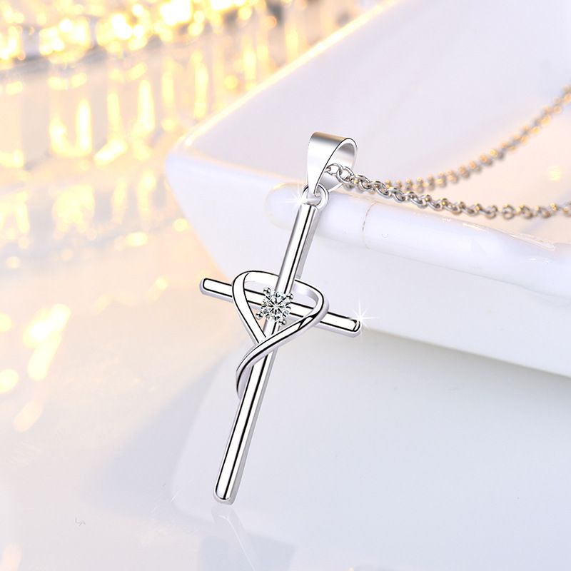 Collana con croce in cristallo di zircone e argento di moda, gioielli da donna e da uomo, regali_voghion.com