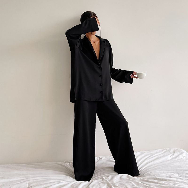 Kvinne Natttøy Hjemmeklær for kvinner Langermede dresser Silkeskjorte tynne bukser Todelt pyjamas for kvinner_voghion.com