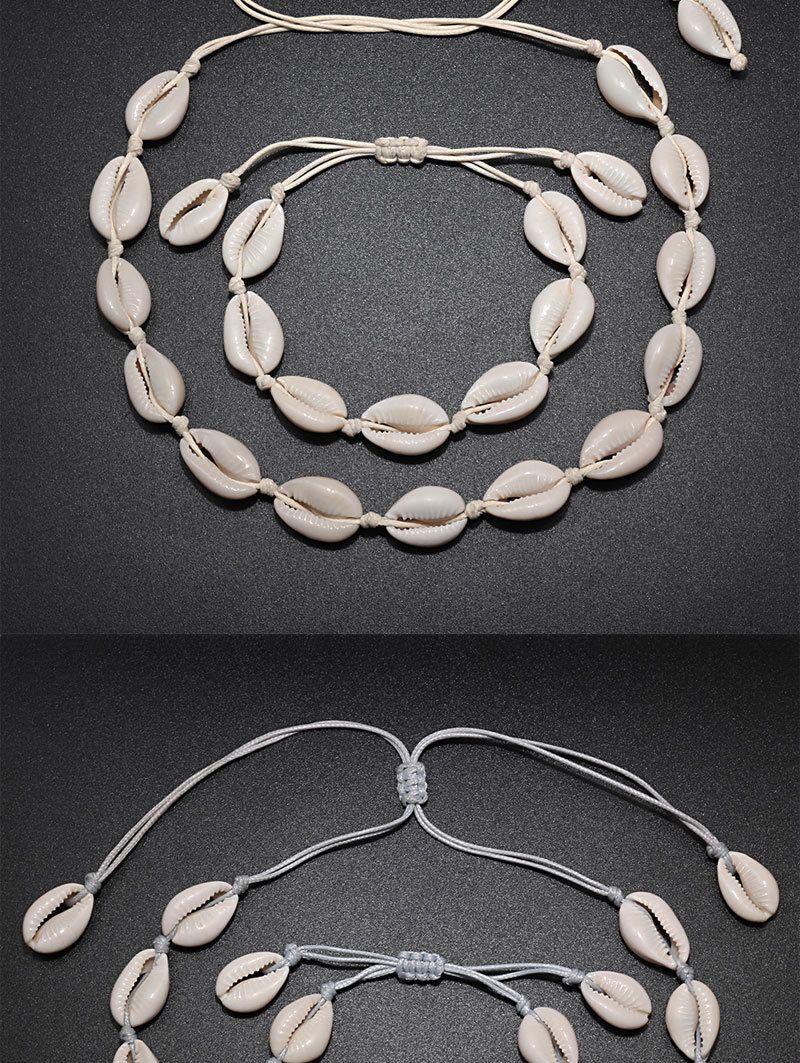 Hawaiian style woven jewelry set shell necklace handmade bracelet clavicle chain anklet bracelet beach spot_voghion.com