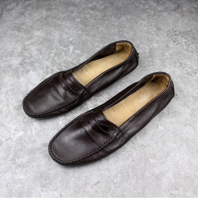 Mocasines transpirables de verano coreanos de cuero genuino sin cordones_voghion.com