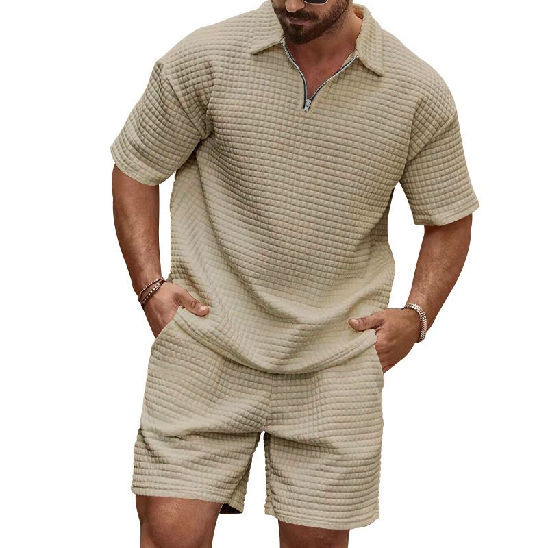 Herrkläder Ny pikétröja Herr Casual Bekväm Jacquard Liten Fyrkantig Enfärgad Slagslag Sport Kortärmad_voghion.com