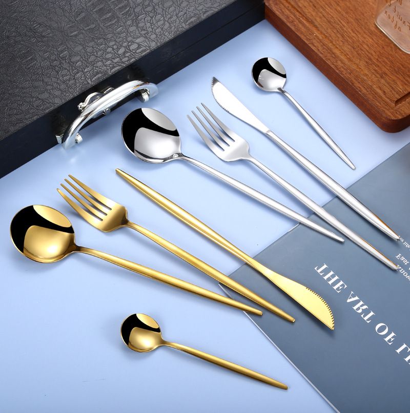 Stoviglie in acciaio inossidabile, forchetta e cucchiaio da pranzo principali portoghesi occidentali, set regalo da 24 pezzi_voghion.com