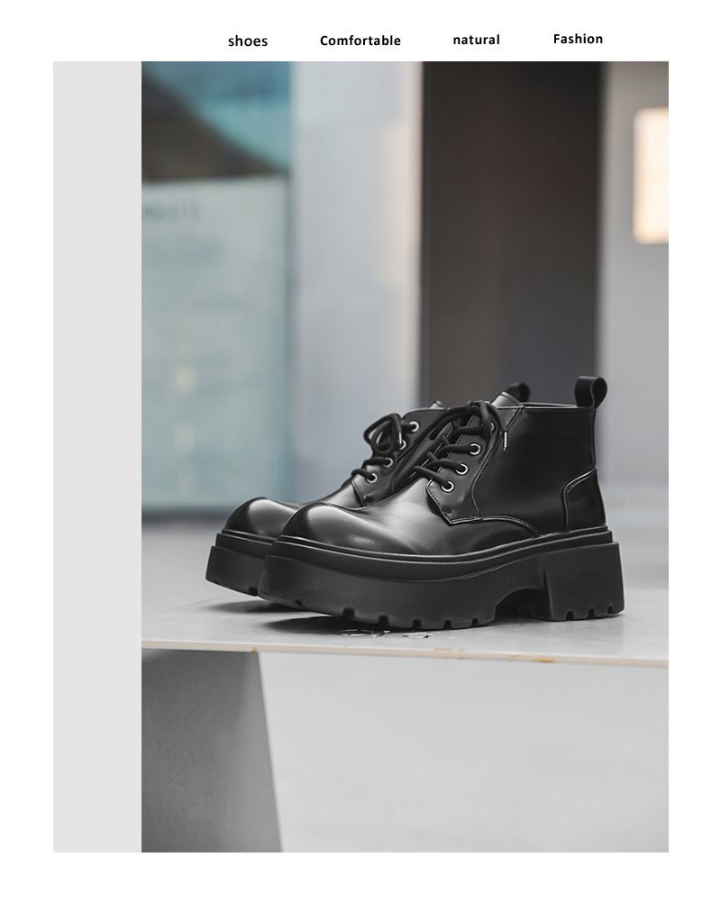 Lace-up High-top Thick-soled Heightening Men's Boots Fleece Short Boots Tooling Boots Martin Boots_voghion.com