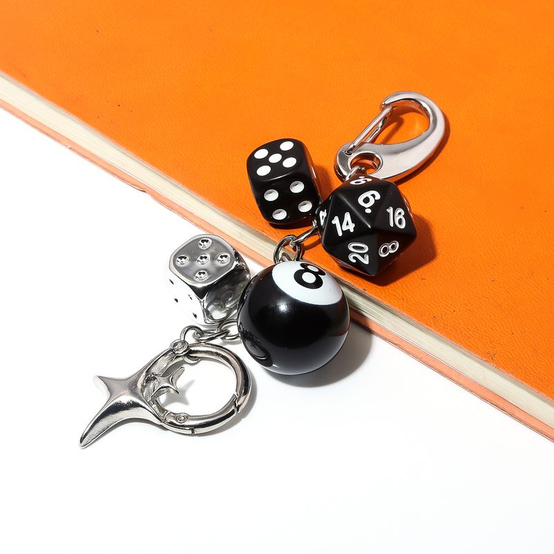 Punk Hiphop Black Dice No. 8 Billiards Keychain Y2K Pink Lucky Dice Starburst Pendant Bag Charms Hangings Ornament Accessories_voghion.com