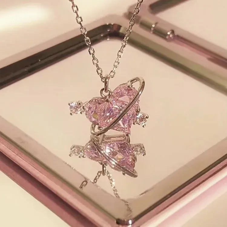 Klaar Voorraad Sterg Sier Mode Halskettingen voor Vrouwen Hartvormige Zirkoon Roze Kristallen Hanger Halsketting Dames Sieraden Exquise Geschenk_voghion.com