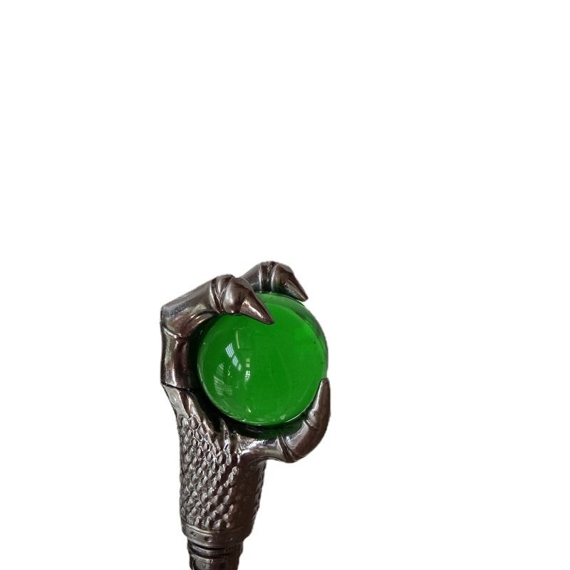 Silver Dragon Claw Grasp Green Glass Ball Walking Cane Fashion Decorative Walking Stick Gentleman Elegant Cosplay Crosier 93cm_voghion.com