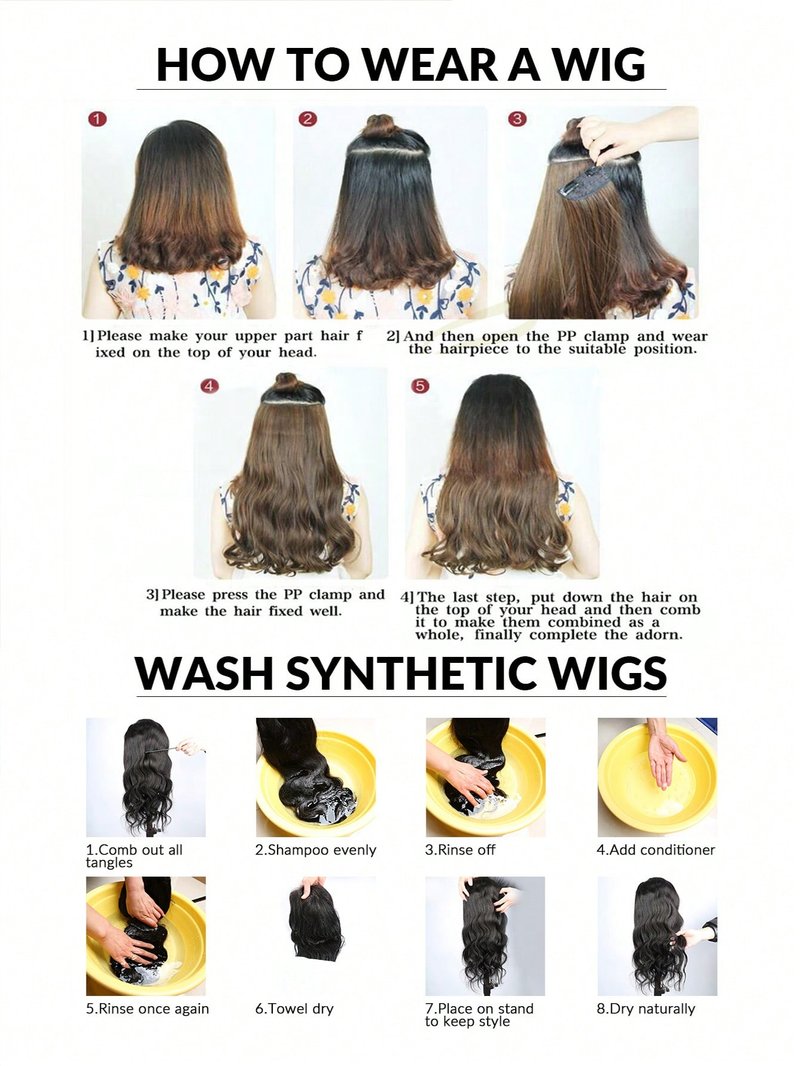 16 pulgadas media cabeza clavícula negro hebilla recta pelo largo femenino Natural Invisible una pieza de peluca_voghion.com