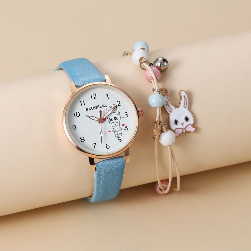 Afslappet dame skolepige pige hjerte kanin urskive bælteur + søde kanin armbånd (2 stk/sæt)_voghion.com