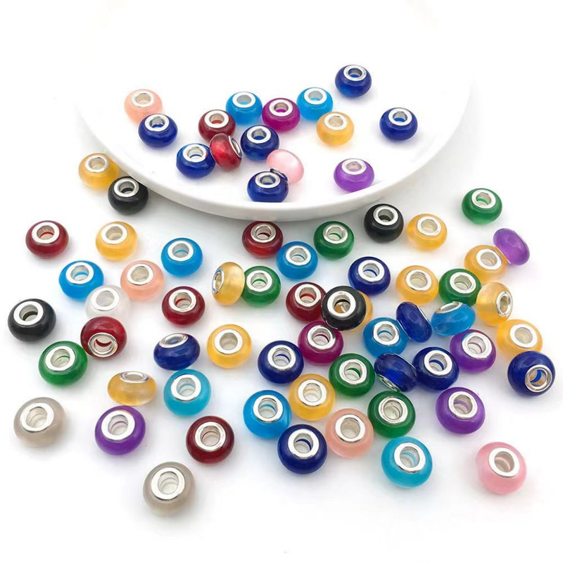 50/100 pieces random color resin large hole beads imitation cat's eye matte frosted abacus beads handmade necklace bracelet with spacer beads_voghion.com