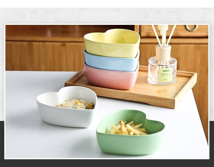 Bol în formă de inimă, bol ceramic în formă de inimă, bol pentru ouă fierte la abur, bol pentru salată de desert de culoarea bomboanelor_voghion.com