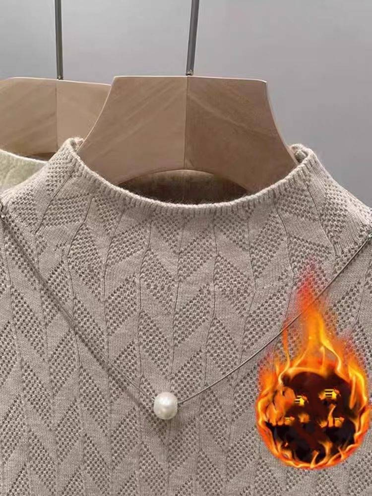 Women's Clothing Plush sweater bottoming shirt thickened one piece velvet half high collar inner warm top_voghion.com