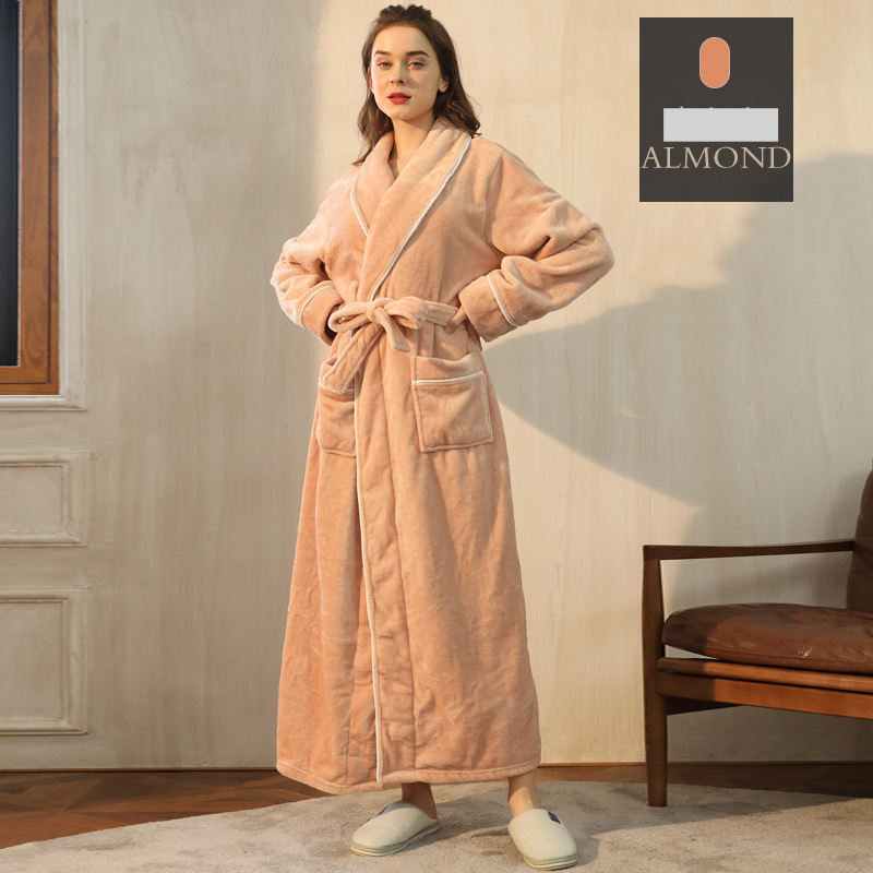End Of The Year Ins Flannel Robe Men's Simple Large Size Coral Fleece Couple Bathrobe Women Autumn And Winter Long Thick_voghion.com