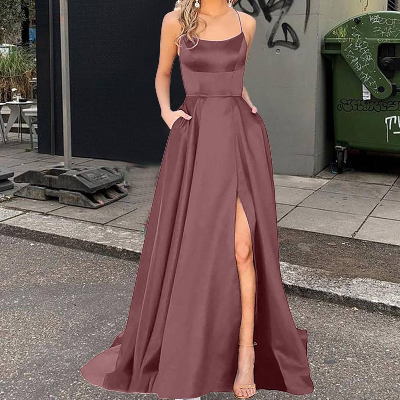 Elegantes, modisches Trägerkleid, ärmellos, hohe Taille, Korsett, Schlitz, Cocktailkleid, Abendkleid, Maxikleid, Meerjungfrau, Hochzeitsfeier, langes Kleid_voghion.com
