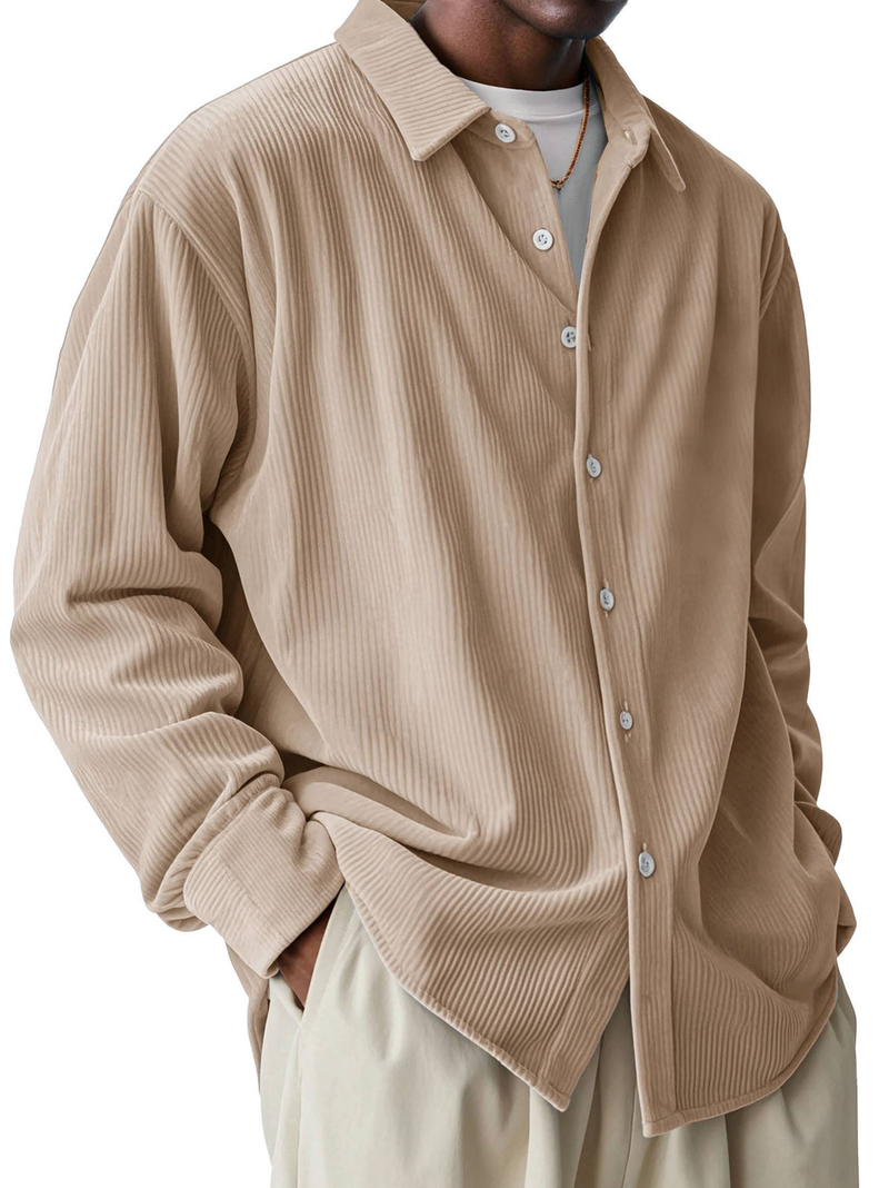 2025 European-USA Fashion Style Herren Revers Pure Coloe Einreihige Langarm Cordhemden S-4XL_voghion.com