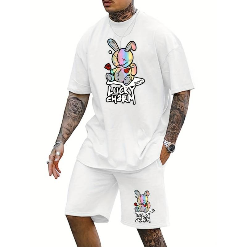 Ensemble de vêtements d'été pour hommes, t-shirt à manches courtes et short hip-hop imprimé en 3D, 2 pièces_voghion.com