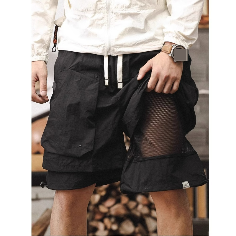Pantalones cortos de trabajo funcionales de secado rápido de seda de hielo para hombre, de verano, finos, sueltos y rectos, de color liso, de longitud media._voghion.com