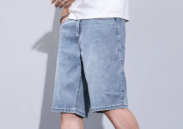 Jeansshorts aus Eisseide für Herren – leichtes Tencel-Gewebe, amerikanischer Retro-Workwear-Stil, atmungsaktive Sommer-Freizeitshorts_voghion.com