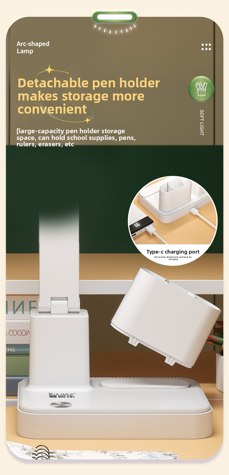 Lampe de bureau pliable à LED – Lampe d'étude pour le soin des yeux avec 3 modes de couleur et contrôle tactile, luminosité de qualité AA, certifiée CE (noir/blanc, rechargeable par USB)_voghion.com