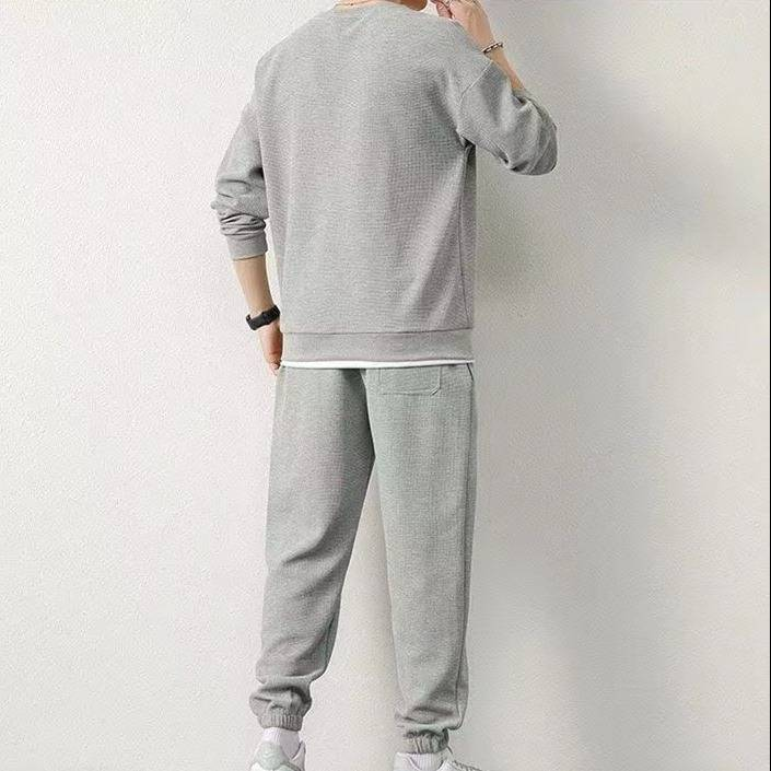Men’s Waffle-Knit Lounge Set – Korean Streetwear Style, Fleece-Lined (M-5XL, Slim & Plus Sizing)_voghion.com